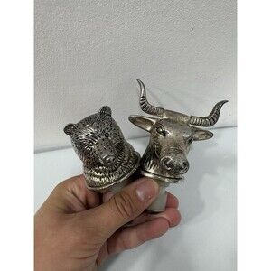 Bull and Bear Silver Plated Bottle Stoppers/Neiman Marcus/Stock Market